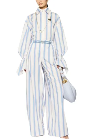 GENNY Jumpsuits & Playsuits, Dame, Flerfarvet, M, Bomuld, Hvide Stribede Brede Benbukser