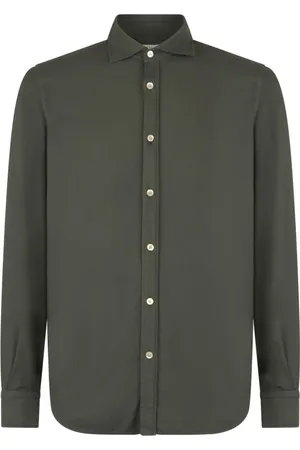 Boglioli Skjorte, Herre, Grøn, 2XL, Bomuld, Garment Dyed Vaiella Shirt