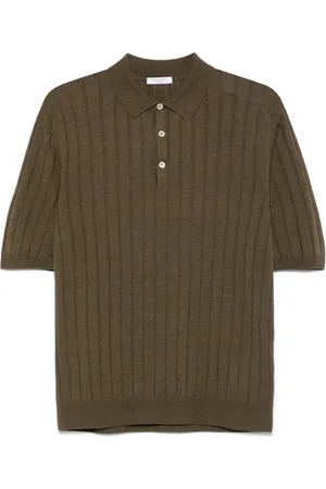 Boglioli Top, Herre, Grøn, XL, Bomuld, Ribbet polo skjorte med olivenknapper
