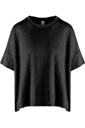 Bomboogie Top, Dame, Sort, XL, Linned, Løstsiddende T-shirt i Linned Jersey