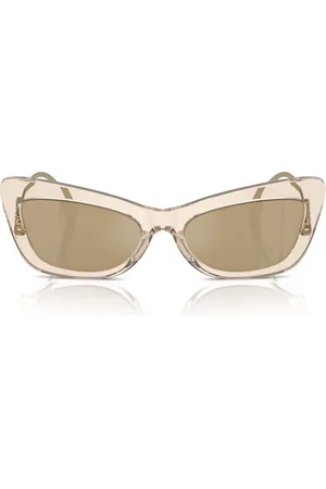 Dolce & Gabbana Tilbehør, Dame, Brun, 55 MM, Elegant Cat-Eye Solbriller med Krystaller