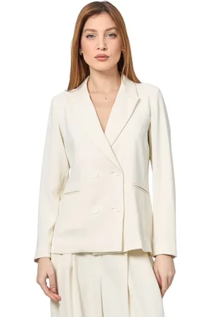 iBlues Jakke, Dame, , L, Polyester, Dobbeltbrystet crepe blazer elfenben jakke