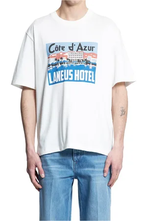 LANEUS Top, Herre, Hvid, S, Bomuld, Off- Jersey T-Shirt med Grafisk Print