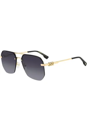 Dsquared2 Tilbehør, unisex, Gul, 60 MM, Rimless Metal Solbriller med Ahornblad Detalje