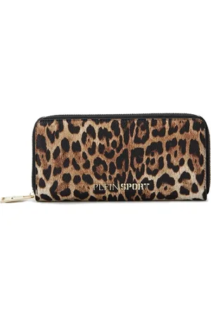 Philipp Plein Tilbehør, Dame, Brun, ONE SIZE, Uld, Elegant lynls tegnebog med gyldne accenter