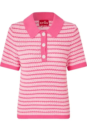 Crās Top, Dame, Lyserød, XS, Bomuld, Stribet Strikbluse med Statementknapper