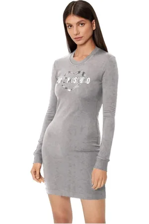 Moschino Kjole, Dame, Grå, S, Bomuld, Bomulds kjole med metallisk logo
