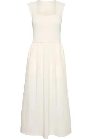 Soaked in Luxury Kjole, Dame, Hvid, M, Bomuld, Feminin Firkantet Hals Kjole Whisper
