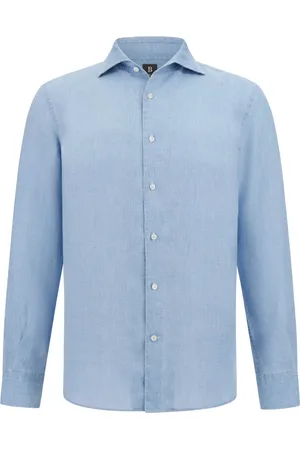 Boggi Milano Skjorte, Herre, Blå, XL, Linned, Regular Fit Linnedskjorte