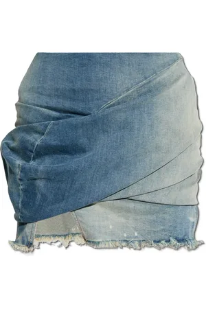 Rick Owens Nederdel, Dame, Blå, XS, Denim, Denim nederdel Draperet Mini
