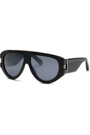 Philipp Plein Tilbehør, unisex, Sort, 60 MM, Uld, Stilfulde Eagle Solbriller med Sølv Flash