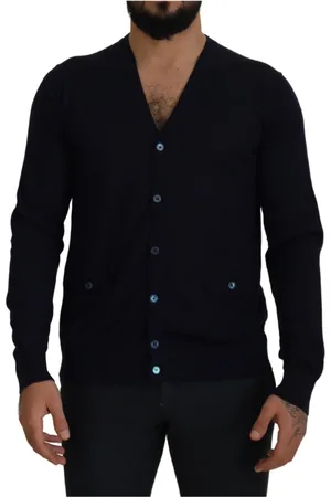 Dolce & Gabbana Strik, Herre, Blå, XS, Cashmere, Luksuriøs Mørkeblå Cashmere Cardigan Sweater