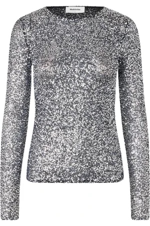Modstrom Top, Dame, Grå, L, Polyester, Silver Sequin Langærmet Top