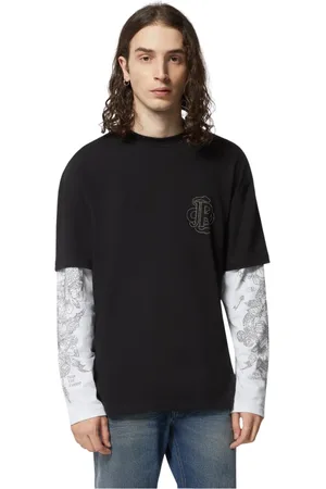 John Richmond Top, Herre, Sort, L, Bomuld, Sort T-shirt med lange ærmer og broderet logo