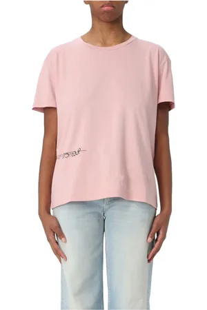 Dondup Top, Dame, Lyserød, S, Bomuld, Logo Bomuld T-shirt Firkantet Skåret