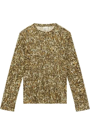 Isabel Marant Top, Dame, Brun, S, Bomuld, Leopard Print Bomuld Rund Hals T-shirt