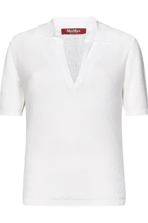 Max Mara Top, Dame, Hvid, L, Hvid Sweater med Polo Krave