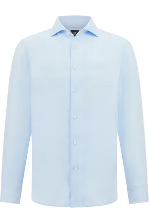 Boggi Milano Skjorte, Herre, Blå, M, Linned, Regular Fit Linnedskjorte