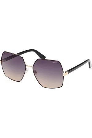 Guess Tilbehør, unisex, Gul, 58 MM, Geometriske solbriller med galvaniseret metalstel og røgfarvede gradientlinser