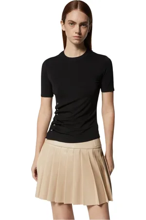 John Richmond Top, Dame, Sort, XS, Sort tætsiddende top med sidelister og beige plisseret nederdel