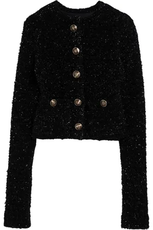 Balenciaga Strik, Dame, Sort, M, Kort Cardigan Sweater