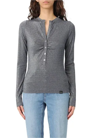 Pinko Top, Dame, Blå, 2XS, Safari Serafino Lurex T-shirt