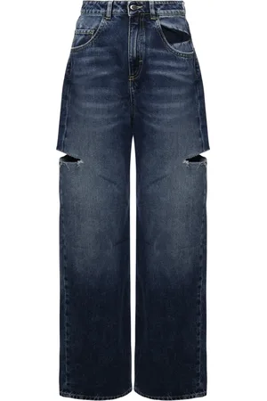 Icon Denim Jeans, Dame, Blå, W24, Denim, Bred Ben Mørk Denim Jeans