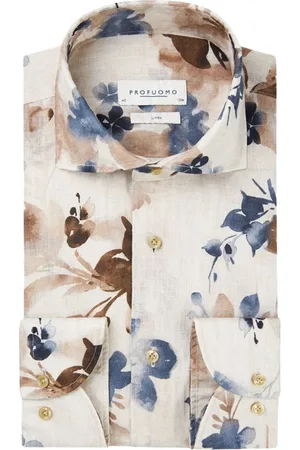 Profuomo Skjorte, Herre, Flerfarvet, 4XL, Brun Langærmet Skjorte