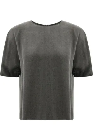Giorgio Armani Top, Dame, Grå, M, Satin, Satin Top Elegant Crew Neck