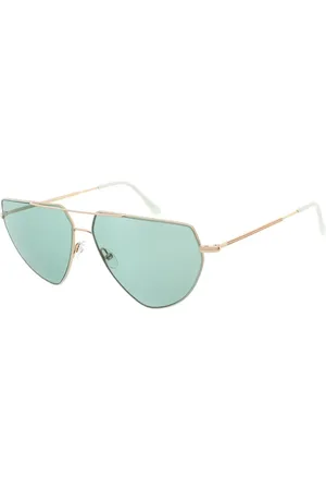 ANDY WOLF Tilbehør, unisex, Gul, 62 MM, Uld, Geometriske Metal Solbriller Grønne Linser