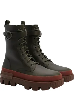 Moncler Sko, Dame, Grøn, 39 1/2 EU, Læder, Grøn læder militærstøvler