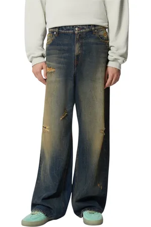 John Richmond Jeans, Herre, Blå, W33, Bomuld, Bredbenede jeans med slidt effekt