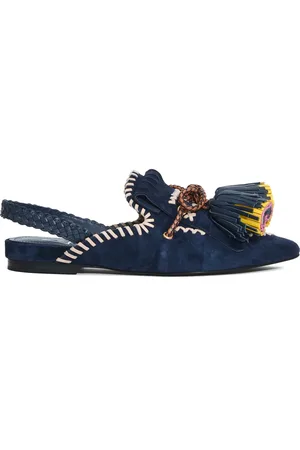 Elena Iachi Sko, Dame, Sort, 37 EU, Blå Ruskind Slingback med Frynser