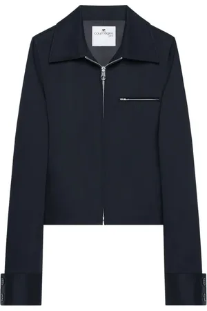 Courrèges Jakke, Dame, Blå, XS, Uld, Broderet Logo Navy Jakke med Lynlås