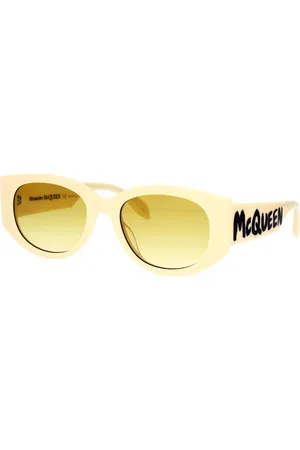 Alexander McQueen Tilbehør, unisex, Hvid, 54 MM, Graffiti Oval Solbriller Hvid Gul