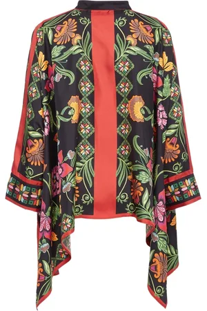 La DoubleJ Bluser & Skjorter, Dame, Sort, 2XL, Silke Vandfaldsskjorte med Koreansk Krave