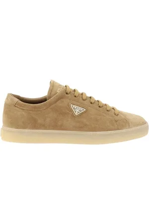 Prada Sko, Herre, Brun, 44 EU, Suede, Logo Plaque Suede Sneakers