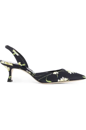 Manolo Blahnik Sko, Dame, Sort, 36 EU, Satin, Sort Satin Blomst Slingback Hæle