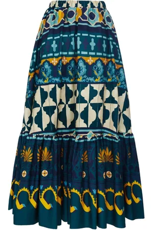 La DoubleJ Nederdel, Dame, Flerfarvet, S, Bomuld, Mediterranean Sunset Two-Tiered Skirt