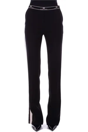 Elisabetta Franchi Bukser, Dame, Sort, XL, Uld, Wide bukser med logo detalje