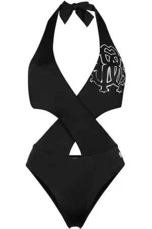 Roberto Cavalli Badetøj, Dame, Sort, XS, Monogram Badedragt med Cut-Out Design