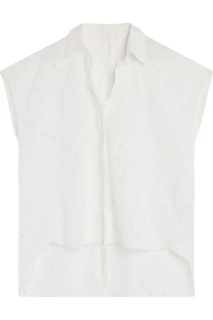 SEMICOUTURE Bluser & Skjorter, Dame, Hvid, XS, Geometrisk Sangallo Bluse med Front- og Bagsideknap