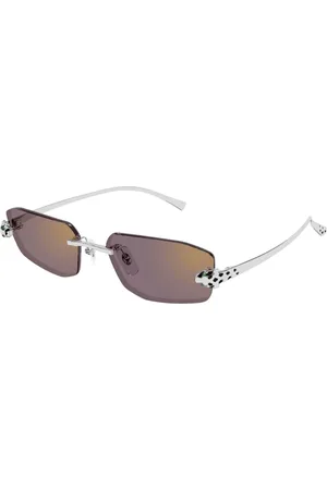 Cartier Tilbehør, unisex, Grå, 56 MM, Uld, Stilfulde solbriller i sølv med lilla linser