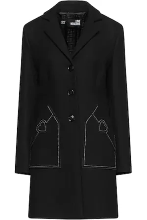 Moschino Frakke, Dame, Sort, L, Uld, Uldfrakke med hjerte broderi