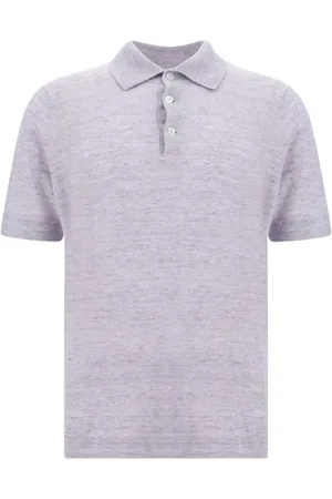 Brunello Cucinelli Top, Herre, Lilla, XL, Melange Polo Skjorte med Ribbet Krave