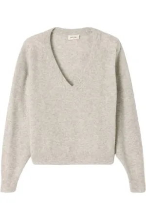 American Vintage Strik, Dame, Grå, M, Cashmere, Blød Cashmere V-Hals Sweater