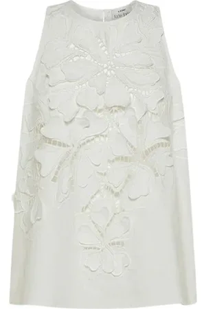 FORTE FORTE Top, Dame, Hvid, XS, Bomuld, Ærmeløs Poplin Top med Broderi