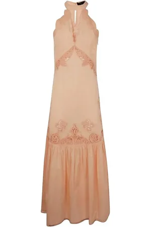 Twin-Set Kjole, Dame, Lyserød, XS, Bomuld, Broderet Bomuld Halter Kjole