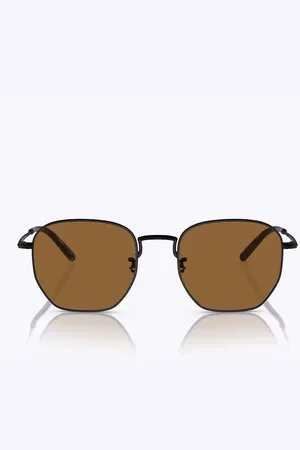 Oliver Peoples Tilbehør, unisex, Sort, 51 MM, Hexagonal solbriller med brunt glas