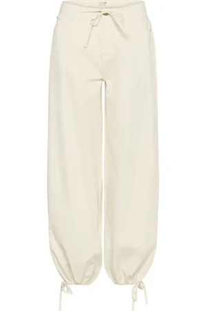 Cream Bukser, Dame, , W32 L32, Uld, Afslappede Twill Bukser med Bindebåndsdetaljer